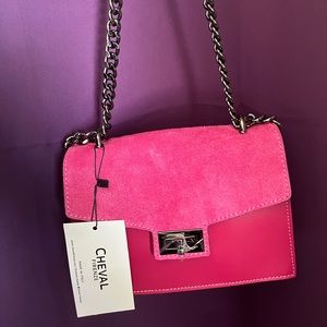 Cheval Firenze fuchsia suede flap crossbody